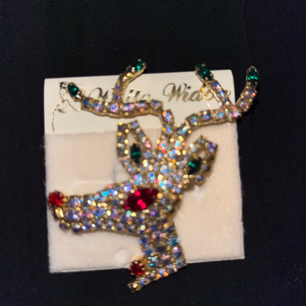 New Christmas Pin colorful crystals Rudolph the Red Nose Reindeer jewelry gifts